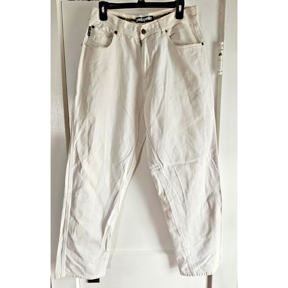 Y2K pellepelle mens W32x 31 white denim jeans relaxed‎ fit hip hop embroidered